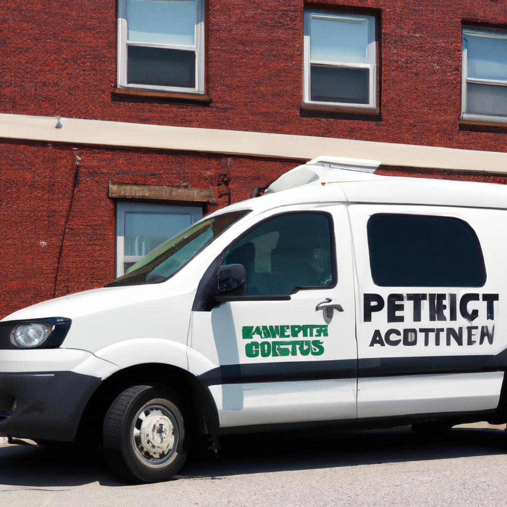 A pest control van stationed outside a local business establishment, offering reliable pest control services.