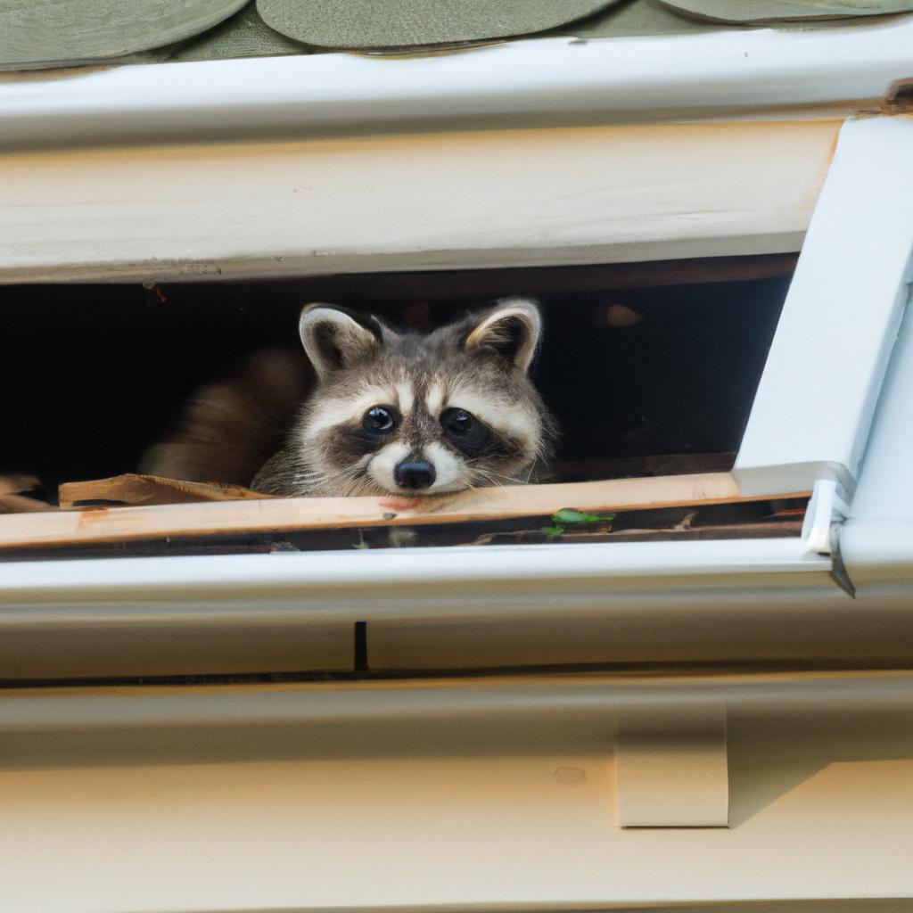 A mischievous raccoon making its presence known in an attic, emphasizing the importance of critter control.