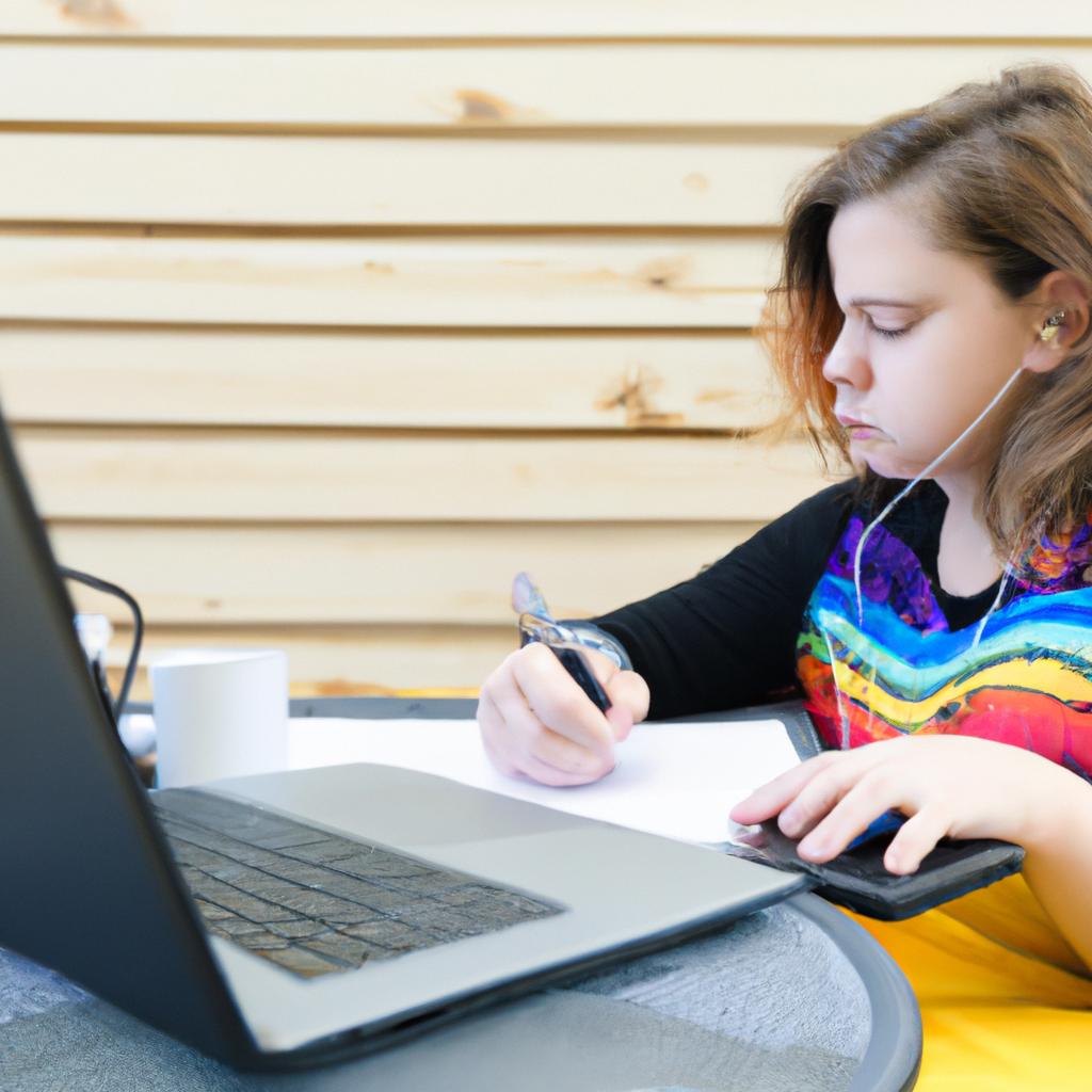 A student focused on their studies at a renowned online school in Georgia.