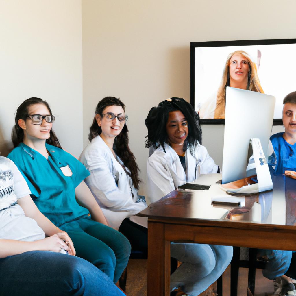 Students engaging in an interactive online discussion during their medical coding class.