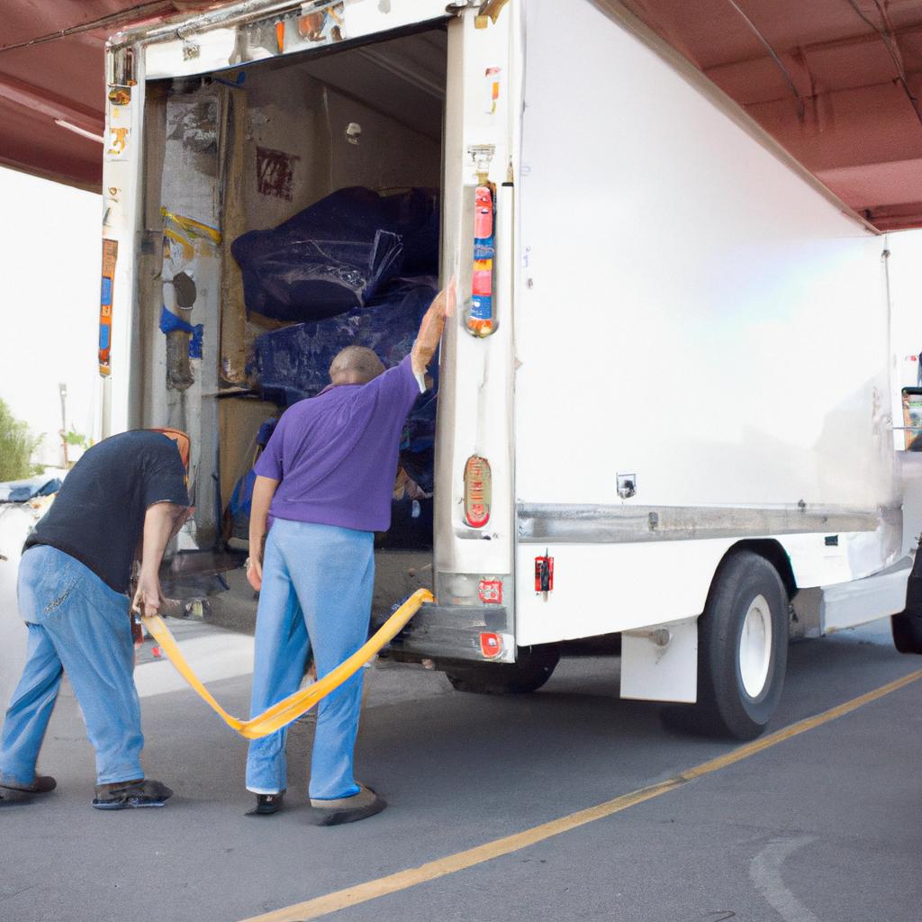 Efficiently managing deliveries with Chase Commercial Auto Loans, workers unload goods from a commercial vehicle.